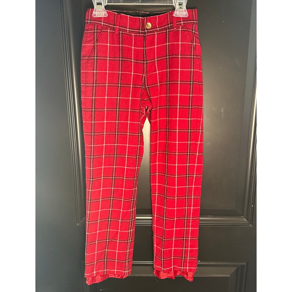 Janie and Jack Red Plaid Wool Dress Pants Tartan Plaid Size 8 Lined Adjustable